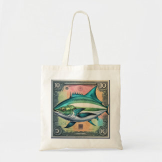 Thunfisch auf einer Briefmarke im Vintage-Design Tragetasche