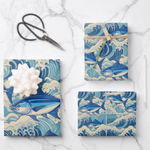 Thunfisch in Wellen - Ahi-Muster Geschenkpapier Set