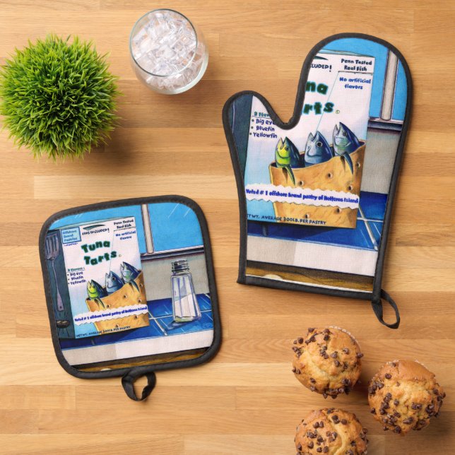 Thunfisch-Törtchen Ofenhandschuh & Topflappen-Set (Oben Unten)