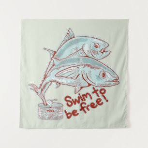 Thunfische, die eine Dose abwerfen Wandteppich