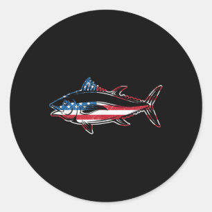 Thunfischfang Amerikanische Flagge Riesenblaufloss Runder Aufkleber