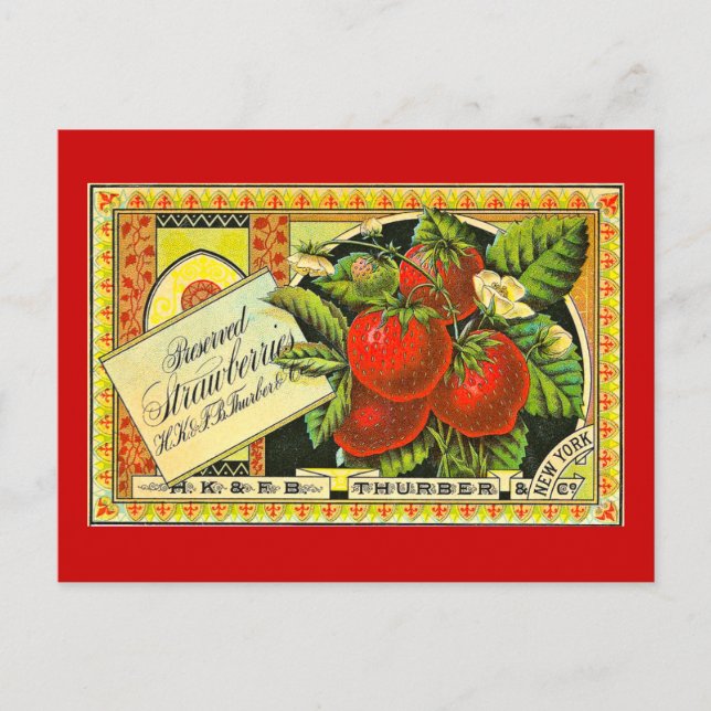 Thurber Strawberries Vintag Crate Label Vintag Postkarte (Vorderseite)