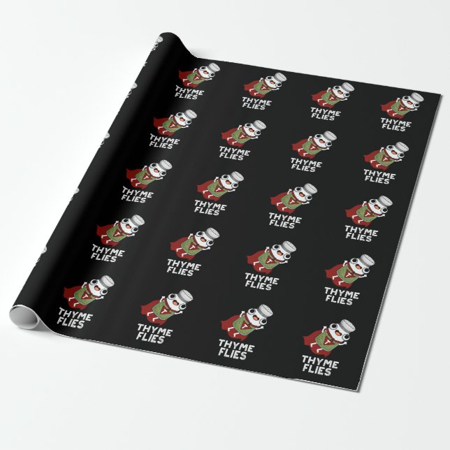 Thyme Flies Funny Herb Pun Dark BG Geschenkpapier (Ungerollt)