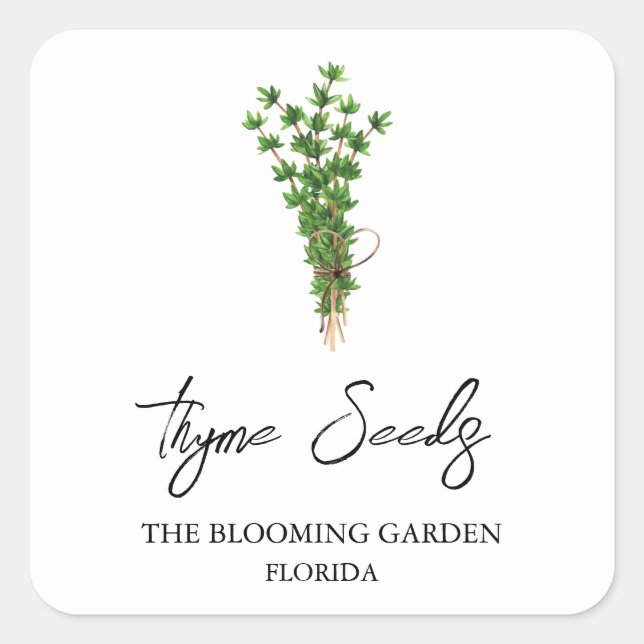 Thyme Seeds-Label Quadratischer Aufkleber (Vorderseite)