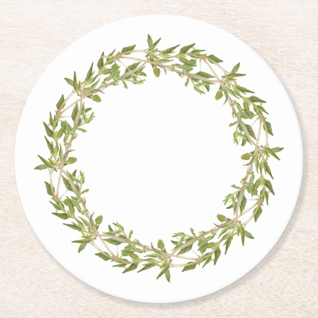 THYME WREATH Round Paper Untersetzer (Vorderseite)
