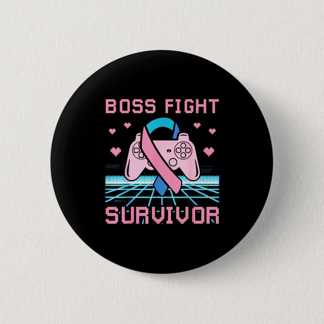 Thyroid Cancer Awareness Boss Fight Survivor Gamer Button (Vorderseite)
