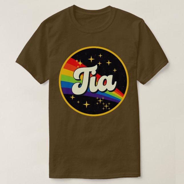 Tia Rainbow in Space Vintag Style T-Shirt (Design vorne)