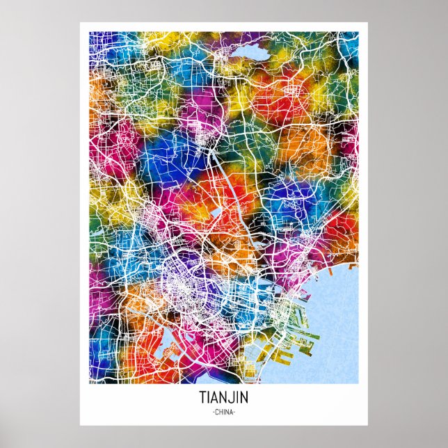 Tianjin China Karte Poster (Vorne)