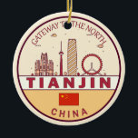 Tianjin China Skyline Emblem Keramik Ornament<br><div class="desc">Tianjin minimalistisches,  farbenfrohes Kunstdesign mit Denkmälern und Sehenswürdigkeiten der Stadt in der China.</div>