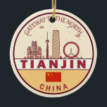 Tianjin China Skyline Emblem Keramik Ornament<br><div class="desc">Tianjin minimalistisches,  farbenfrohes Kunstdesign mit Denkmälern und Sehenswürdigkeiten der Stadt in der China.</div>