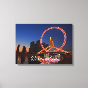 Tianjin Eye Wheel bei Nacht mit Skyline Leinwand A