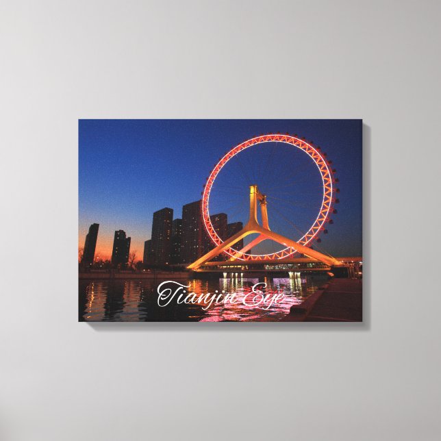 Tianjin Eye Wheel bei Nacht mit Skyline Leinwand A (Vorderseite)