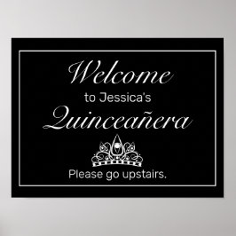 Tiara Black Minimalistisch Quinceanera Begrüßungsz Poster