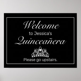Tiara Black Minimalistisch Quinceanera Begrüßungsz Poster