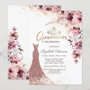 Tiara Blush rosa Diamanten Kleid Quinceañera Einladung