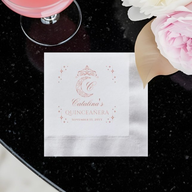Tiara Celestial Crescent Moon Monogram Servietten Mit Folie (Tiara Celestial Crescent Moon Monogram Foil Napkins)