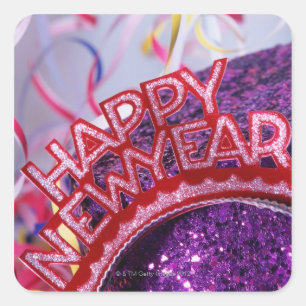 Tiara des Neujahrs und sequenzierter Hut, mit Quadratischer Aufkleber