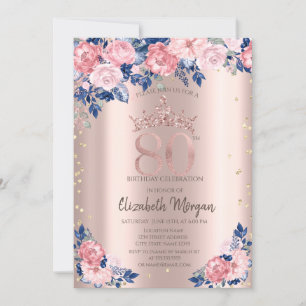 Tiara Diamanten Blaue Rosen Roségold 80. Geburtsta Einladung