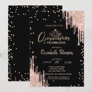 Tiara, Diamanten Glitter Tröpfchen Quinceañera Einladung