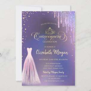Tiara, Diamanten Kleid Träufelt Violett Quinceañer Einladung
