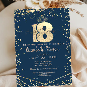 Tiara, Diamanten Navy Blau Gold 18. Geburtstagsfei Einladung