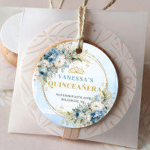 Tiara Elegant Quince Favor Tag Blau und Gold