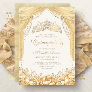 Tiara Floral Gold Yellow Modern Quinceanera Einladung