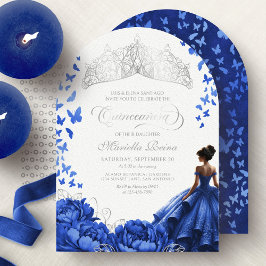 Tiara Floral Royal Blue Flowers Quinceanera Einladung