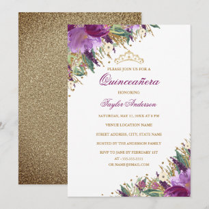 Tiara Funkeln Amethyst Lila Blumen Quinceanera Einladung