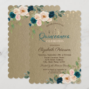 Tiara, Lichterkette Blumen Kraft Quinceañera Einladung