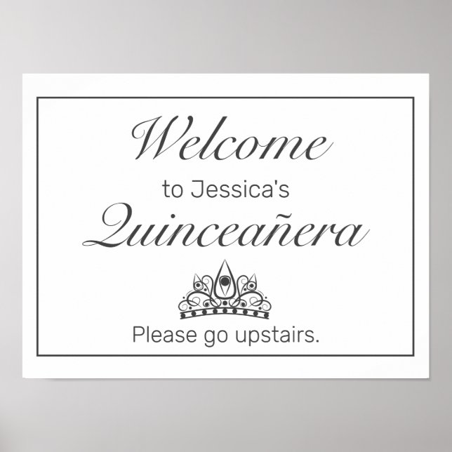 Tiara Minimalistisch White Quinceanera Begrüßungsz Poster (Vorne)