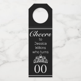 Tiara Modern Minimalistisch Black Birthday Flaschenanhänger