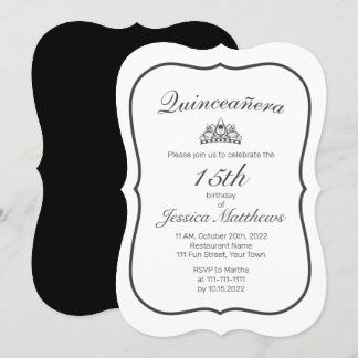 Tiara Modern Minimalistisch White Black Quinceañer Einladung