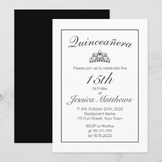 Tiara Modern Minimalistisch White Black Quinceañer Einladung