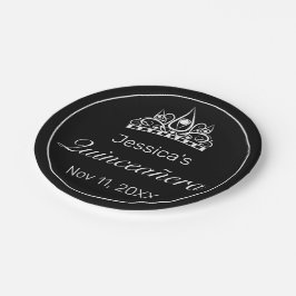 Tiara Modern Minimalistisch White Black Quinceañer Pappteller