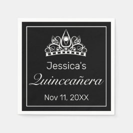 Tiara Modern Minimalistisch White Black Quinceañer Serviette