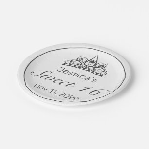 Tiara Modern Minimalistisch White Black Sweet 16 Pappteller