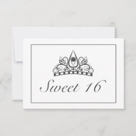 Tiara Modern Minimalistisch White Black Sweet 16 RSVP Karte