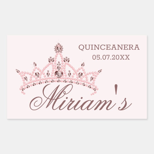 Tiara, Perlen, Edelstein in Herzform Quinceanera Rechteckiger Aufkleber (Vorderseite)