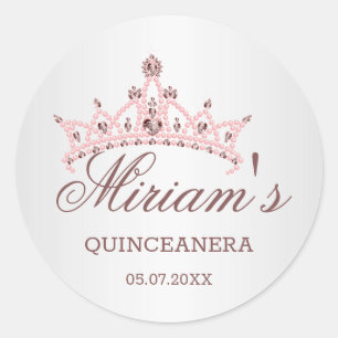 Tiara, Perlen, Edelstein in Herzform Quinceanera Runder Aufkleber