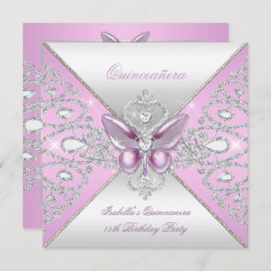Tiara Pink Butterfly Quinceanera 15. Party Einladung