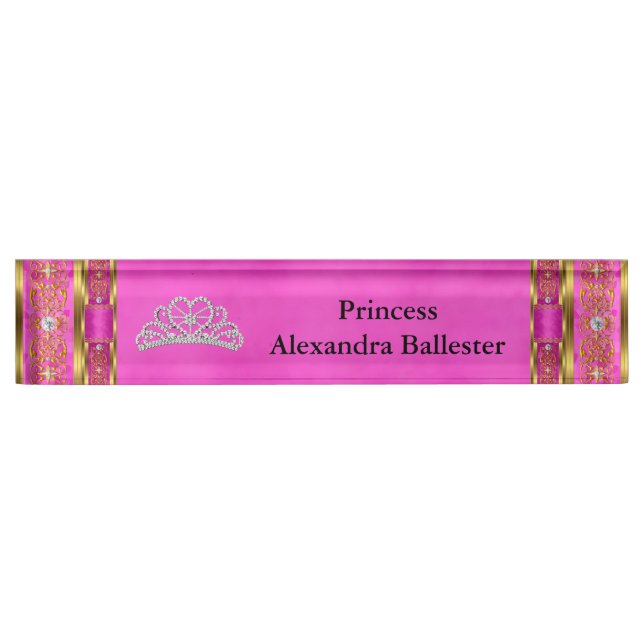 Tiara Princess Hot Pink Gold Name Namensplakette (Vorderseite)