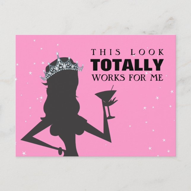 Tiara Princess mit Cocktail Funny Postcard Postkarte (Vorderseite)