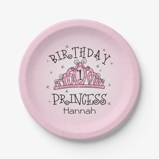 Tiara-Prinzessin 1. Geburtstag Pappteller (Vorderseite)