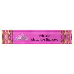 Tiara Prinzessin Hot Pink Gold Name Namensplakette