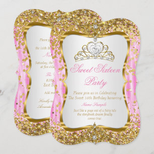 Tiara Prinzessin Sweet 16 Rosa Gold Weiß Einladung