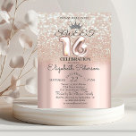 Tiara, Rose Gold Sweet 16 Glitzer Bokeh Ombre Part Einladung<br><div class="desc">Silver glitter tiara on glitter bokeh shath sweet 16 birthday party Einladung.</div>