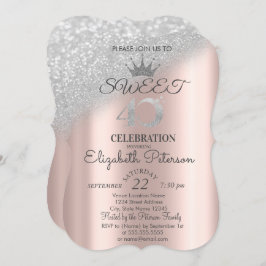 Tiara, Rose Gold Sweet 40. Glitzer Bokeh Ombre Einladung
