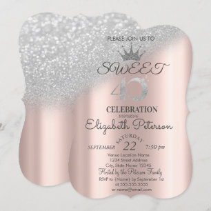 Tiara, Rose Gold Sweet 40. Glitzer Bokeh Ombre Einladung