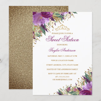 Tiara Sparkle Amethyst Lila Floral 16 . Geburtstag Einladung